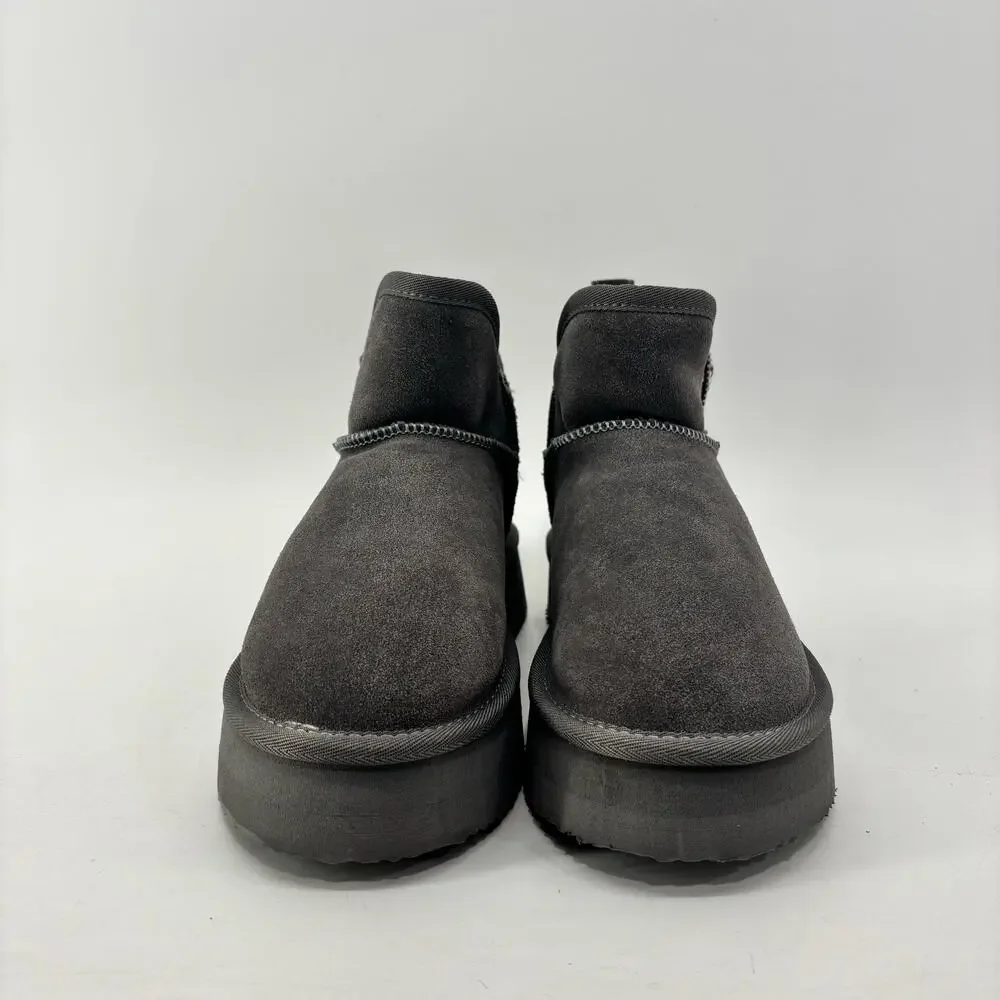 Women’s Suede Booties Size 7 Gray Genuine Leather Winter Comfort